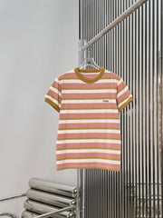 Letter Badge Striped Short-Sleeve T-Shirt