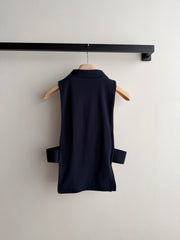 Navy Blue Crop Top with Sleeveless Polo Shirt
