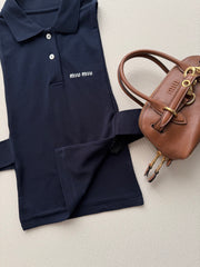 Navy Blue Crop Top with Sleeveless Polo Shirt