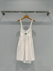 Linen and cotton patchwork slip dress