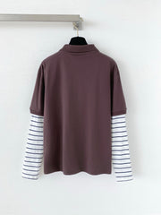Faux two-piece layered polo long-sleeved shirt