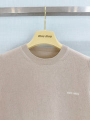 Lace-trimmed knit short-sleeved top