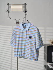 Triangular Logo Striped Short-Sleeve Shirt
