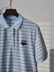 Triangular Logo Striped Short-Sleeve Shirt