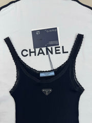 Cotton lace V-neck vest