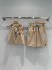 Khaki drawstring shorts + vest set