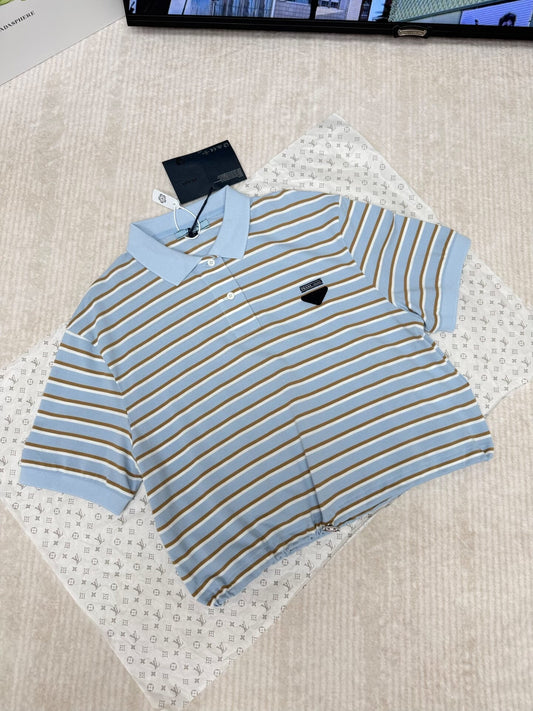 Striped short-sleeved polo shirt