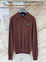Brown Knitted Polo Sweater