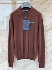 Brown Knitted Polo Sweater