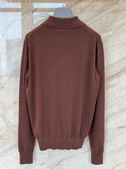 Brown Knitted Polo Sweater