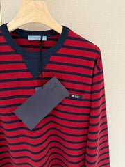 Long-Sleeve T-Shirt with Burgundy Stripes