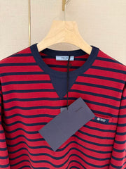 Long-Sleeve T-Shirt with Burgundy Stripes