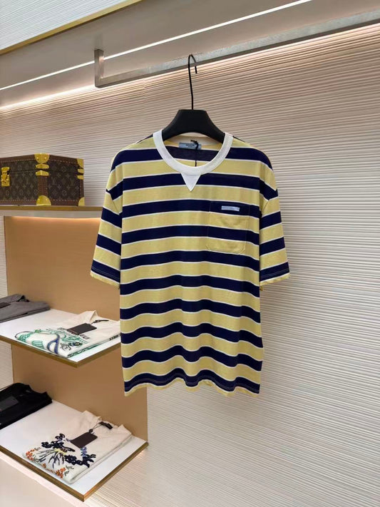 Striped Short-Sleeve Shirt with Patch Pocket