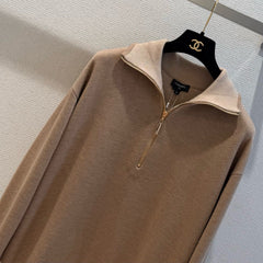 Beige Half-Zip Knit Top