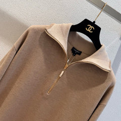 Beige Half-Zip Knit Top
