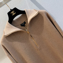 Beige Half-Zip Knit Top