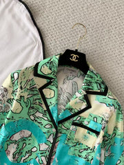 Graffiti Letter Print Silk Shirt