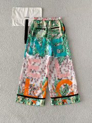 Graffiti Letter-Print Silk Trousers