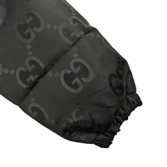 Dark pattern jacquard canvas hooded down jacket