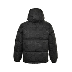 Dark pattern jacquard canvas hooded down jacket