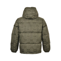 Dark pattern jacquard canvas hooded down jacket