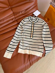 Long-sleeve color-block striped knit top