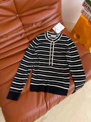 Long-sleeve color-block striped knit top
