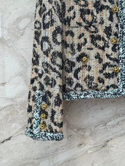 Leopard-Pattern Tweed Cropped Jacket