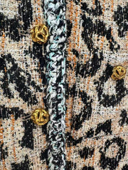 Leopard-Pattern Tweed Cropped Jacket
