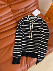 Long-sleeve color-block striped knit top