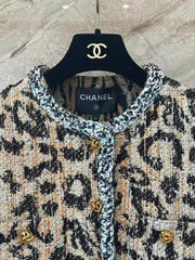 Leopard-Pattern Tweed Cropped Jacket
