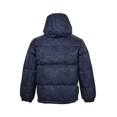 Dark pattern jacquard canvas hooded down jacket