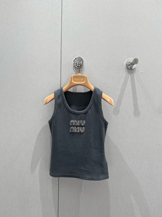 Rhinestone beaded logo letter logo vest