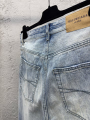 Drawstring washed wrinkled straight jeans