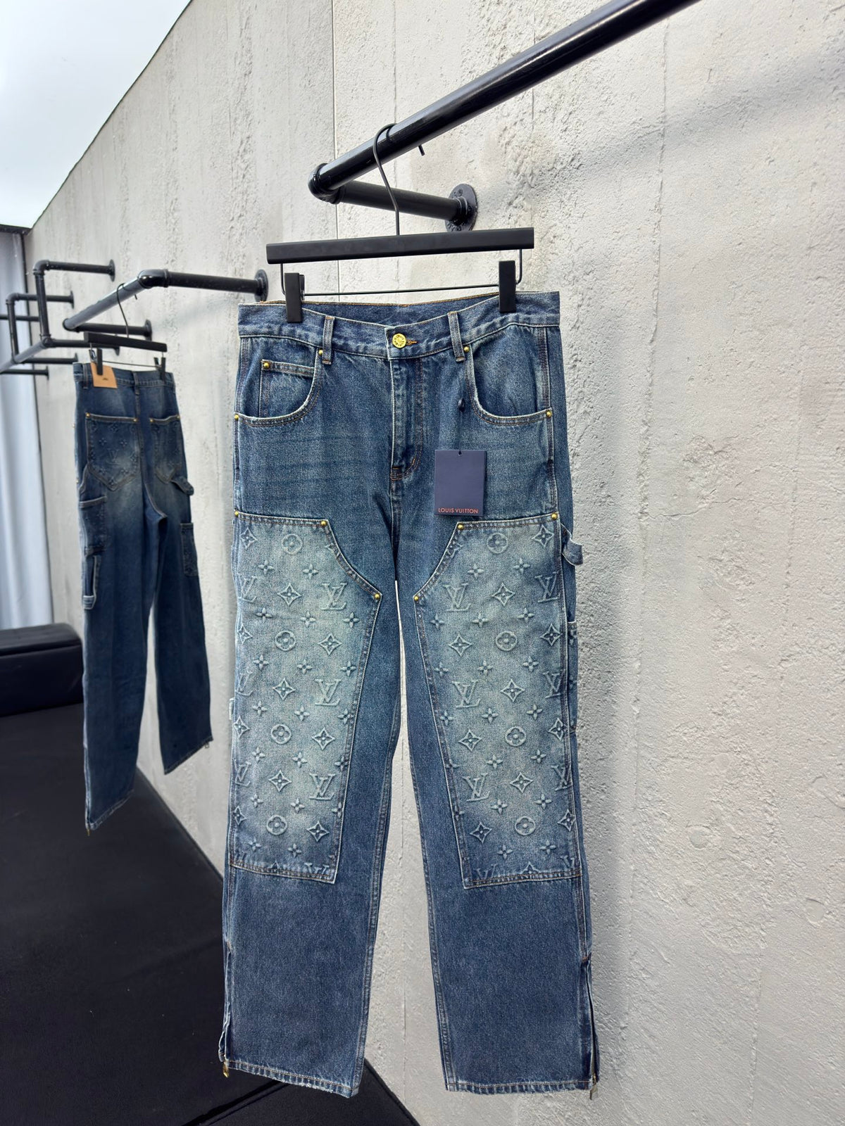 Embossed embossed denim trousers