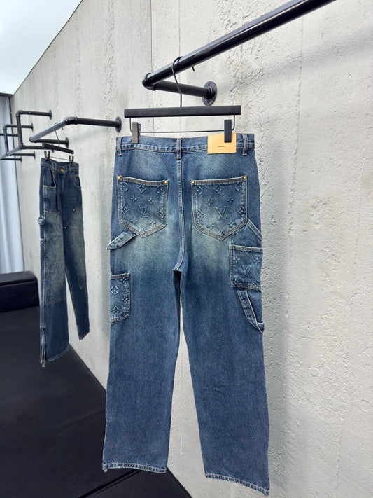 Embossed embossed denim trousers