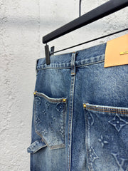 Embossed embossed denim trousers