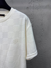 Checkerboard embroidered wool short sleeves