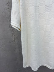 Checkerboard embroidered wool short sleeves