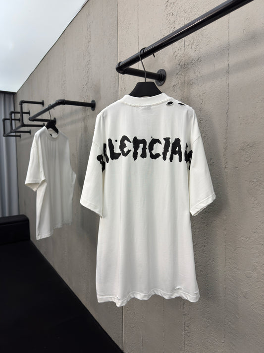 Back ink-splashed printed short sleeves