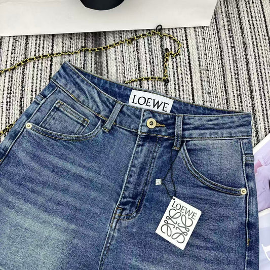 Pocket print denim shorts