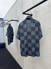 Cross-stitched leather jacket