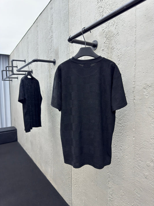 Checkerboard embroidered woolen short sleeves