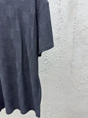 Checkerboard embroidered woolen short sleeves