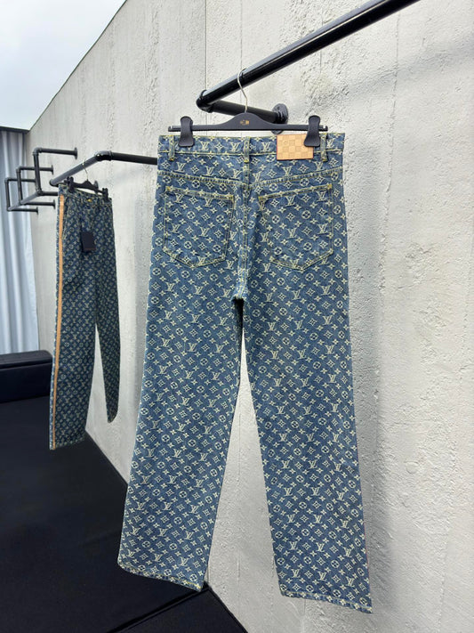 Jacquard full-print seam jeans