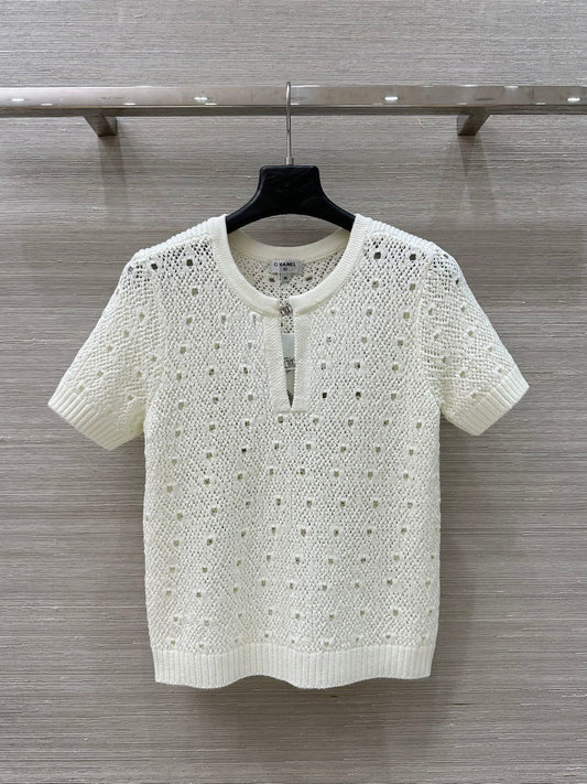 Hollow-out design crochet short-sleeved top