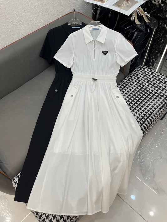 Drawstring Lapel Dress