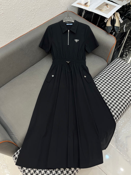 Drawstring Lapel Dress