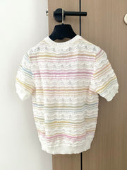 Breathable striped crew neck short sleeves