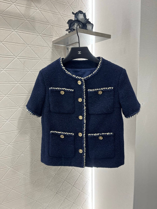 Coarse-spun hemmed dress short-sleeved jacket